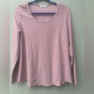 Pink Ribbed 3/4 Sleeve Blouse
